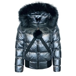 Дамско пухено яке с качулка, City Angels Jeans, сребрист лак, 6845 Дамско пухено яке с качулка, City Angels Jeans, сребрист лак, 6845